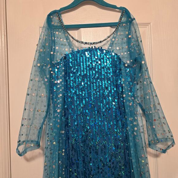 Girl's Sz Medium BI BEI BEINIU Turquoise Blue Rhinestone Elsa Gown W/ Train - Picture 11 of 11